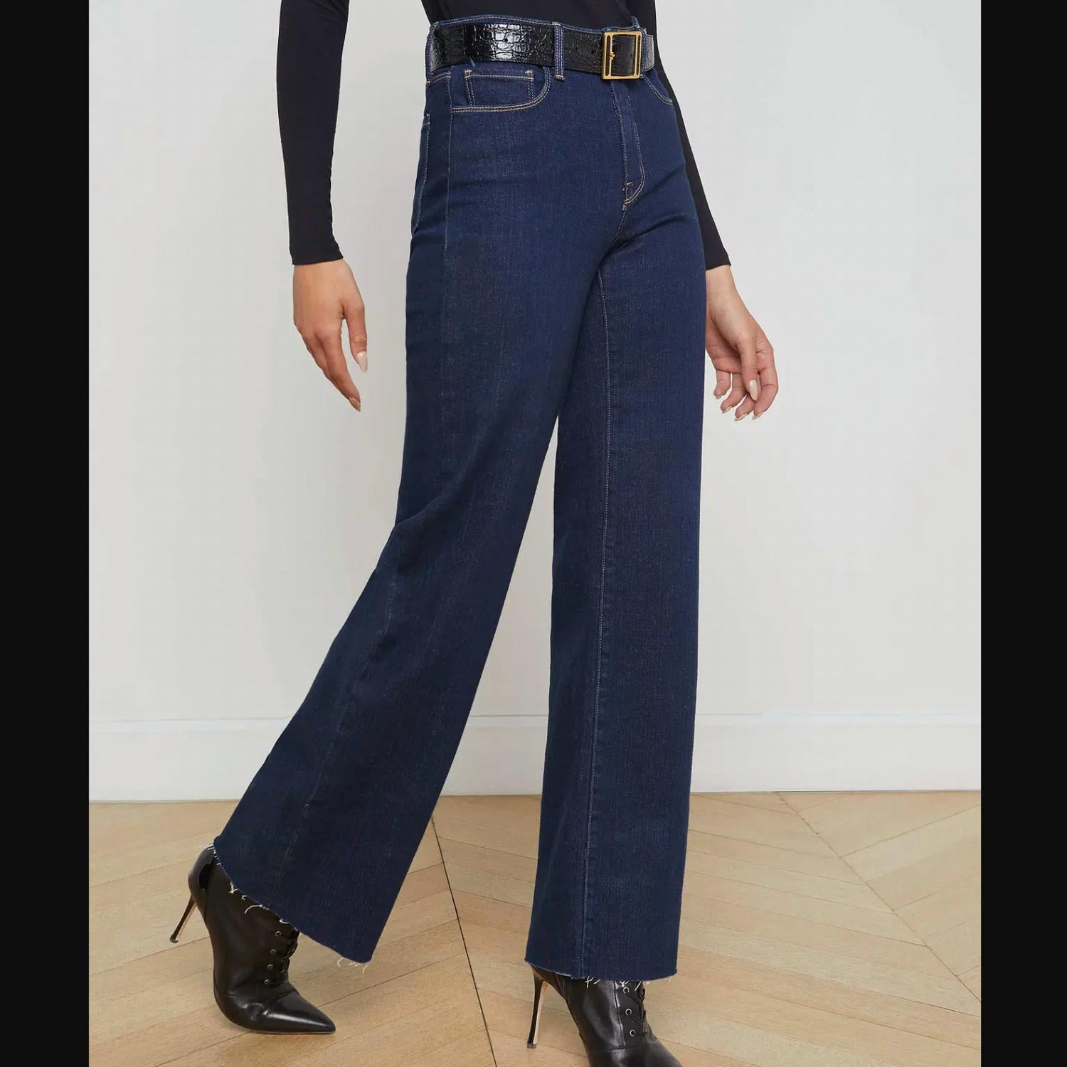 L'Agence Scottie High Rise Wide Leg Jeans in koval dark wash - women's jeans - alternate view