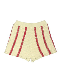 LE LIS Women's Open-knit Sweater Shorts in cream red stripe - women's shorts - detail view