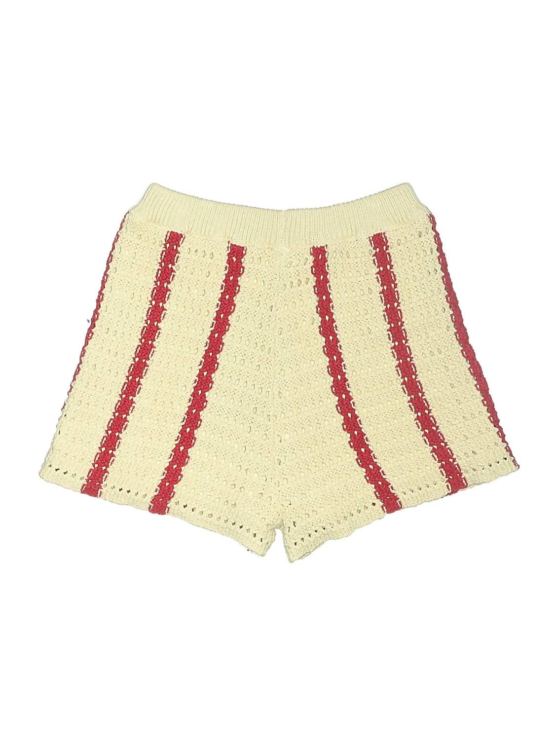 LE LIS Women's Open-knit Sweater Shorts in cream red stripe - women's shorts - detail view