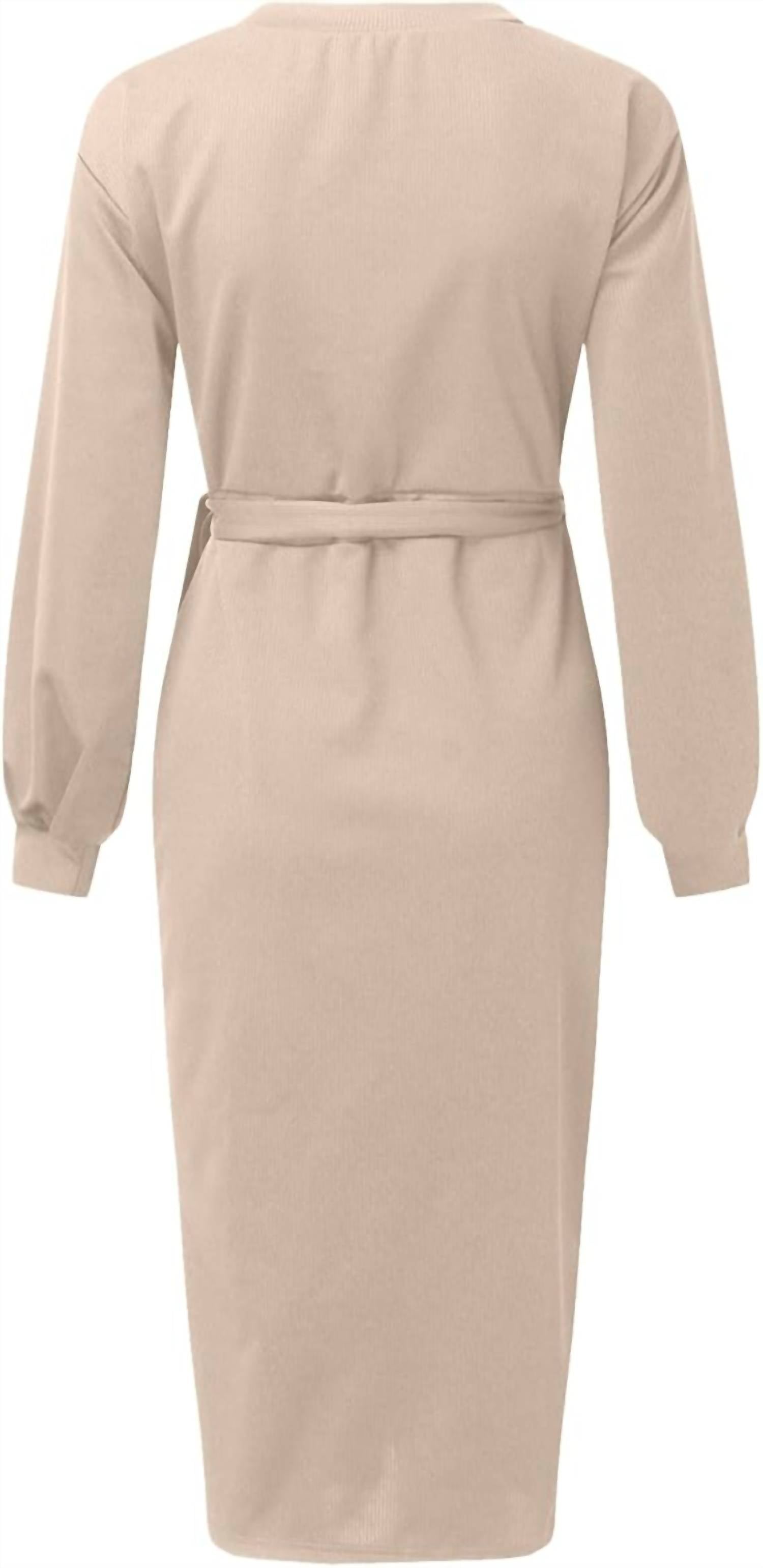 Nihao Jewelry - V Neck Belted Long Sleeve Knit Dress