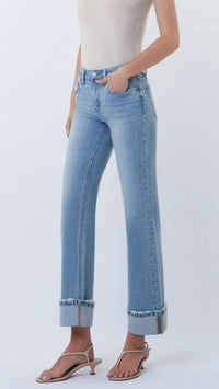 Lovervet - Women's Mid Rise Medium Light Cuffed Slim Wide Leg Jeans