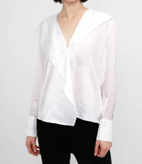 L'Agence - Jaslynn Silk Open Collar Blouse