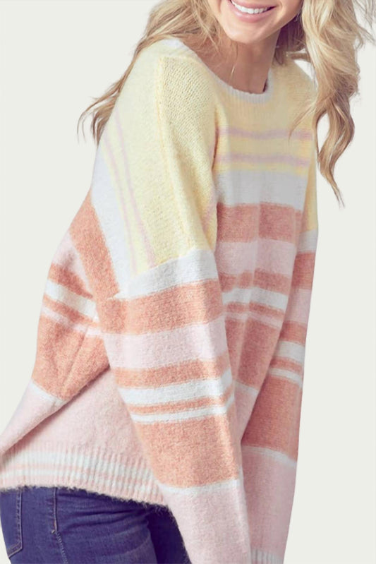 OVERSIZED STRIPED RIBBED-KNIT SWEATER