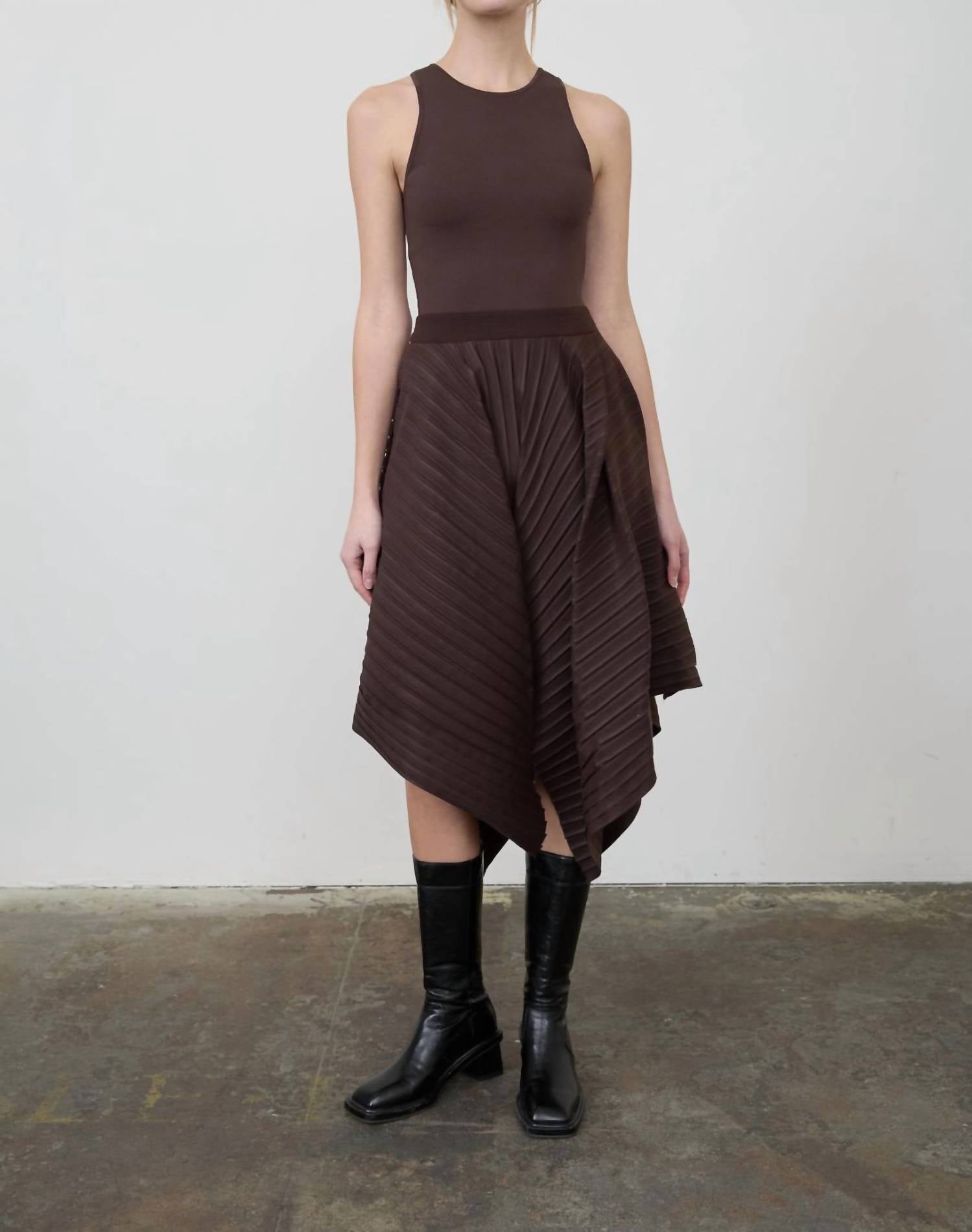 Moon River - Women's Mixed Media Asymmetric Midi Dress