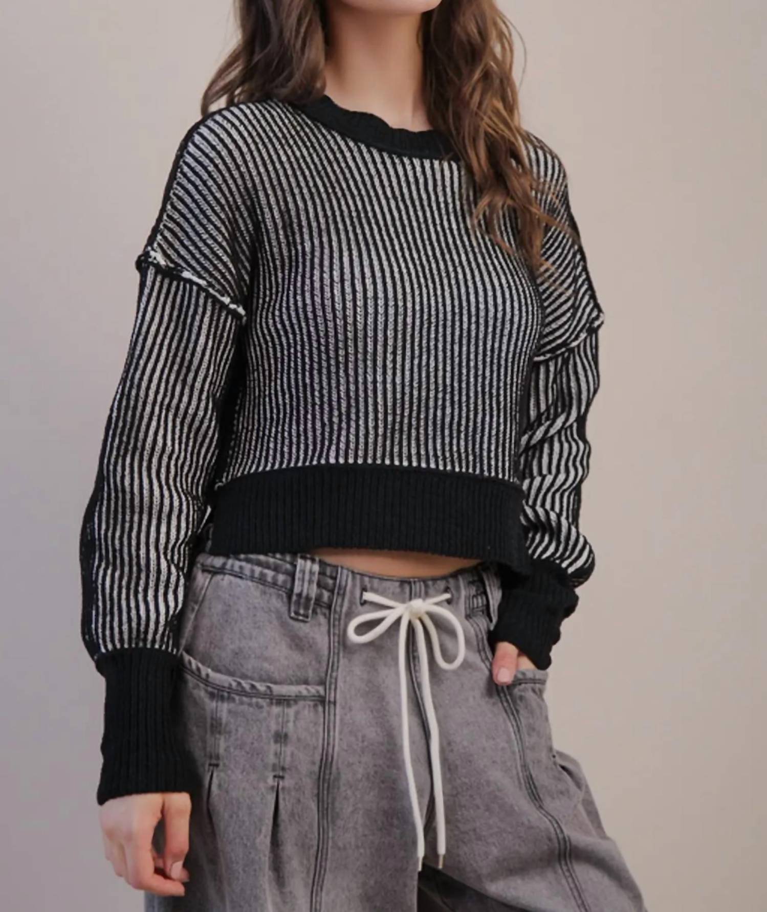 Very J - Cropped Stripe Sweater