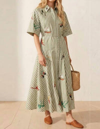 Sundayup - Embroidered Midi Shirt Dress