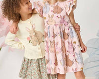 PINK CHICKEN Girls' Jennifer Double Ruffle Dress in vintage bunnies - kids' dress - alternate view