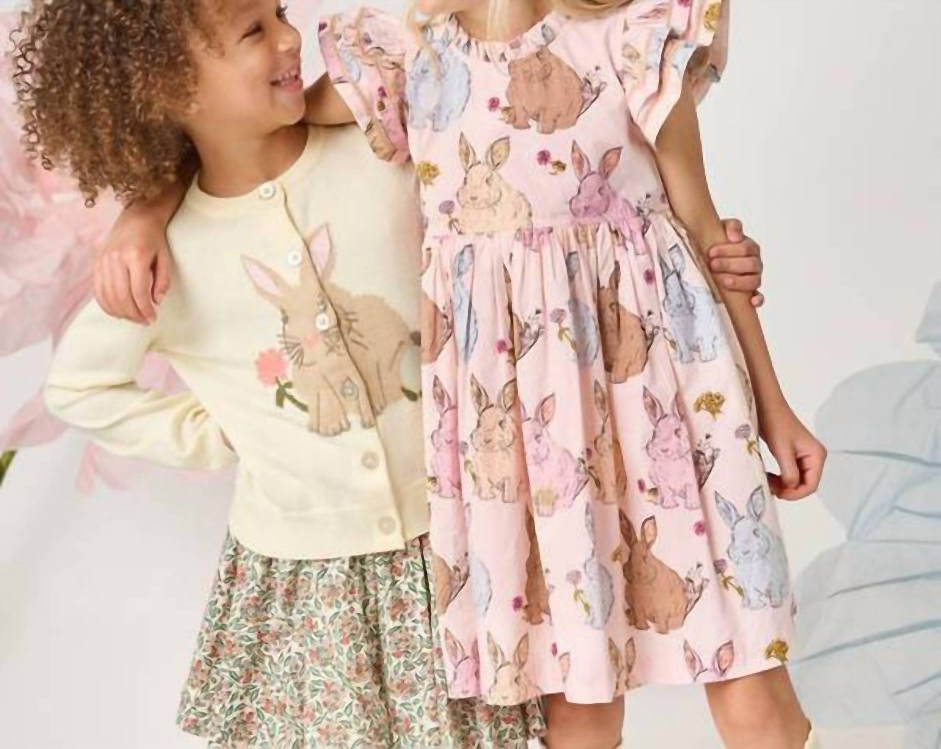PINK CHICKEN Girls' Jennifer Double Ruffle Dress in vintage bunnies - kids' dress - alternate view