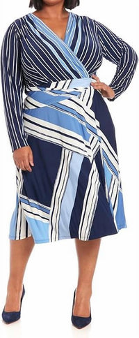 LONDON TIMES Side-twist Wrap Design Silhouette Dress in ivory blue - women's dress - view 5