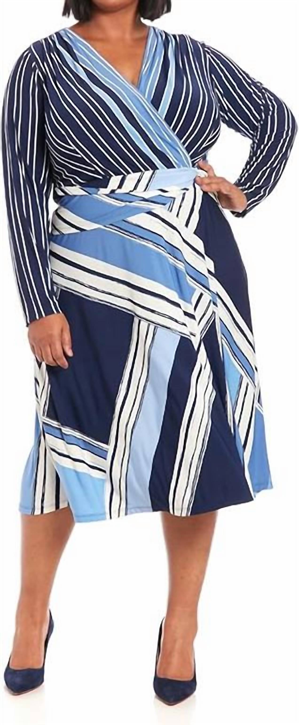 LONDON TIMES Side-twist Wrap Design Silhouette Dress in ivory blue - women's dress - view 5