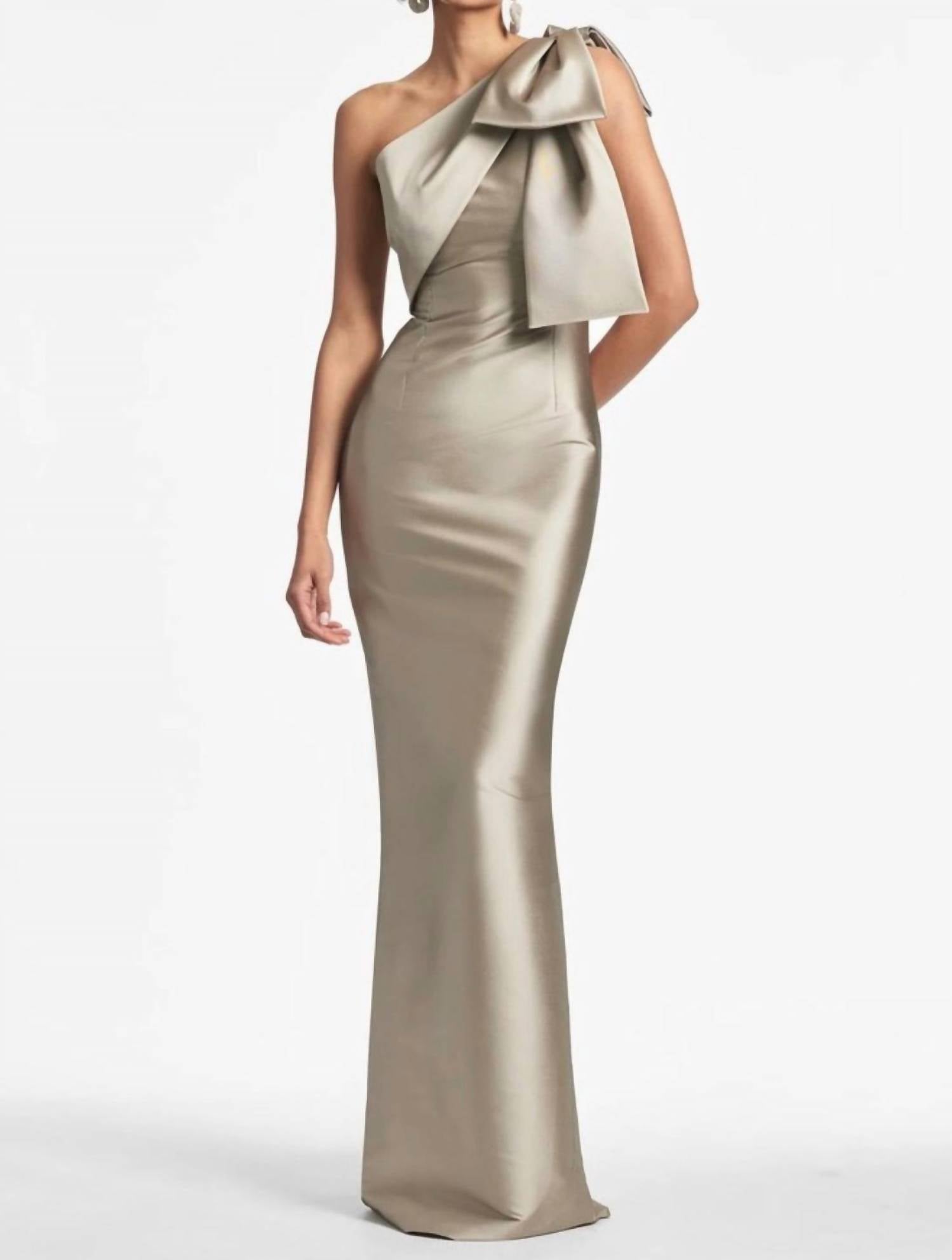 SACHIN & BABI Bonnie One Shoulder Mikado Column Gown in pewter - women's dress - view 5