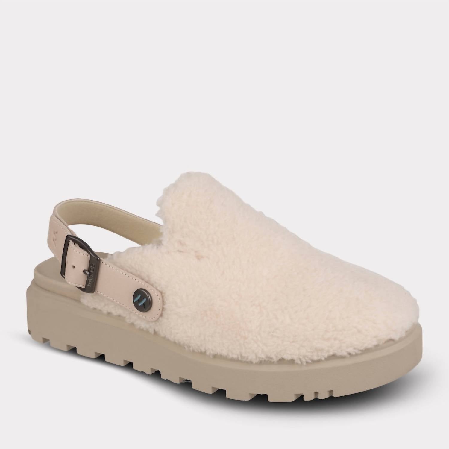 Mykos Women's Lilah Slip-on Travel Mule in white taupe - women's shoe - detail view