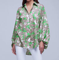 L'Agence Mickey Tunic Blouse in grass green multi small paisley - women's shirt