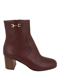 Salvatore Ferragamo Women's Otello Leather Booties in nebbiolo - women's shoe - detail view