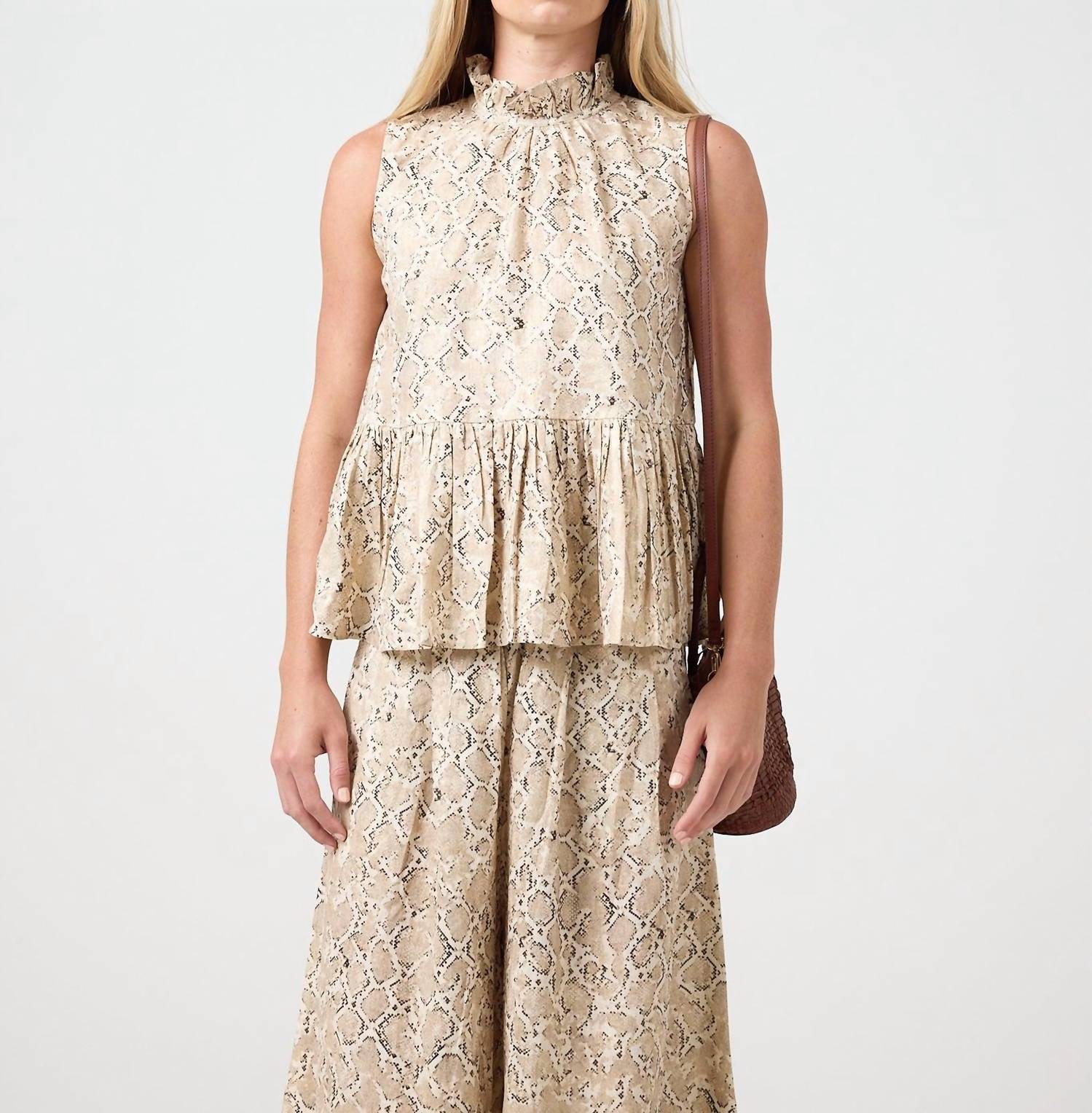 Lanhtropy - Snake Print Metallic Linen Top