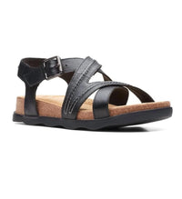 Clarks Women's Brynn Ave Flat Sandal in black leather - women's sandal