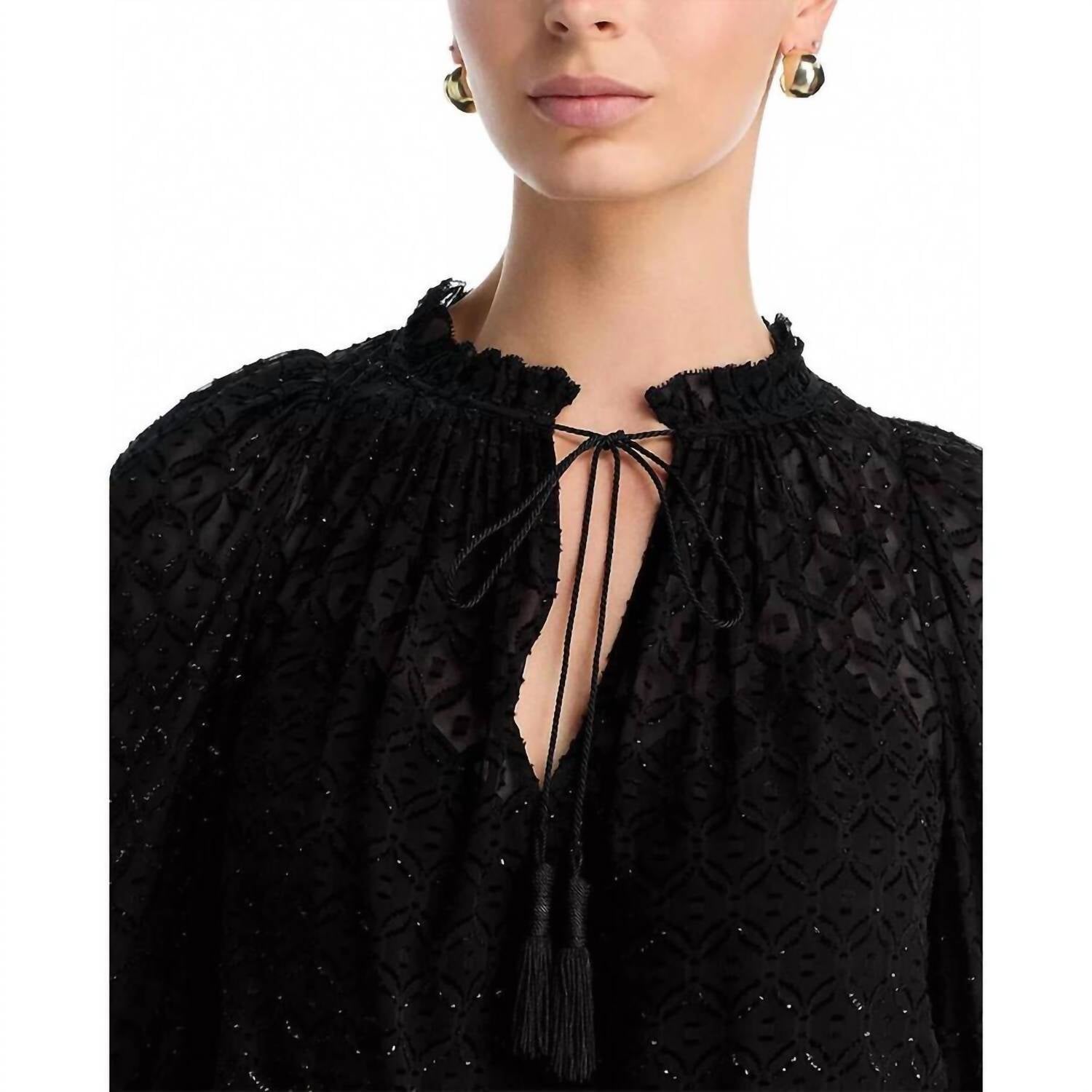 Veronica Beard Maxime Lace Blouse in black gold 1 - women's blouse - detail view