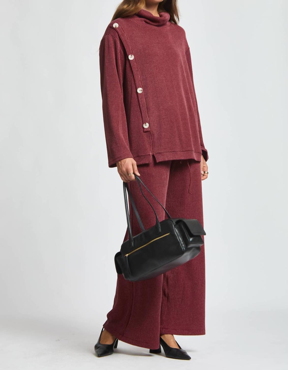Dear Scarlett - Two Piece Cowl Neck Ribbed Travel Set