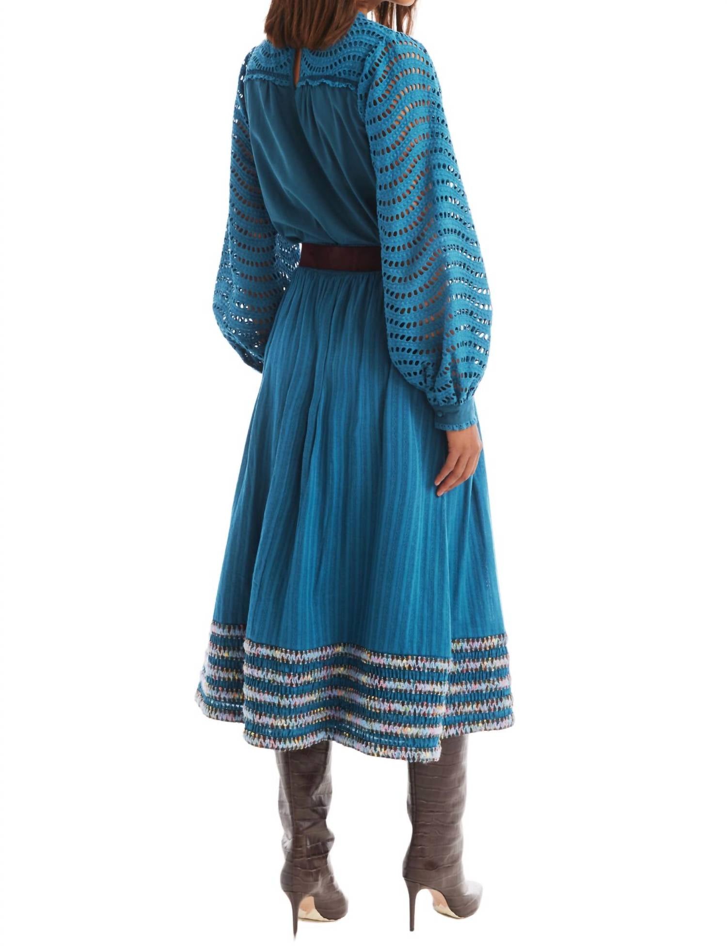 ALLISON NEW YORK Orchid Midi Skirt in dark teal - women's skirt - detail view