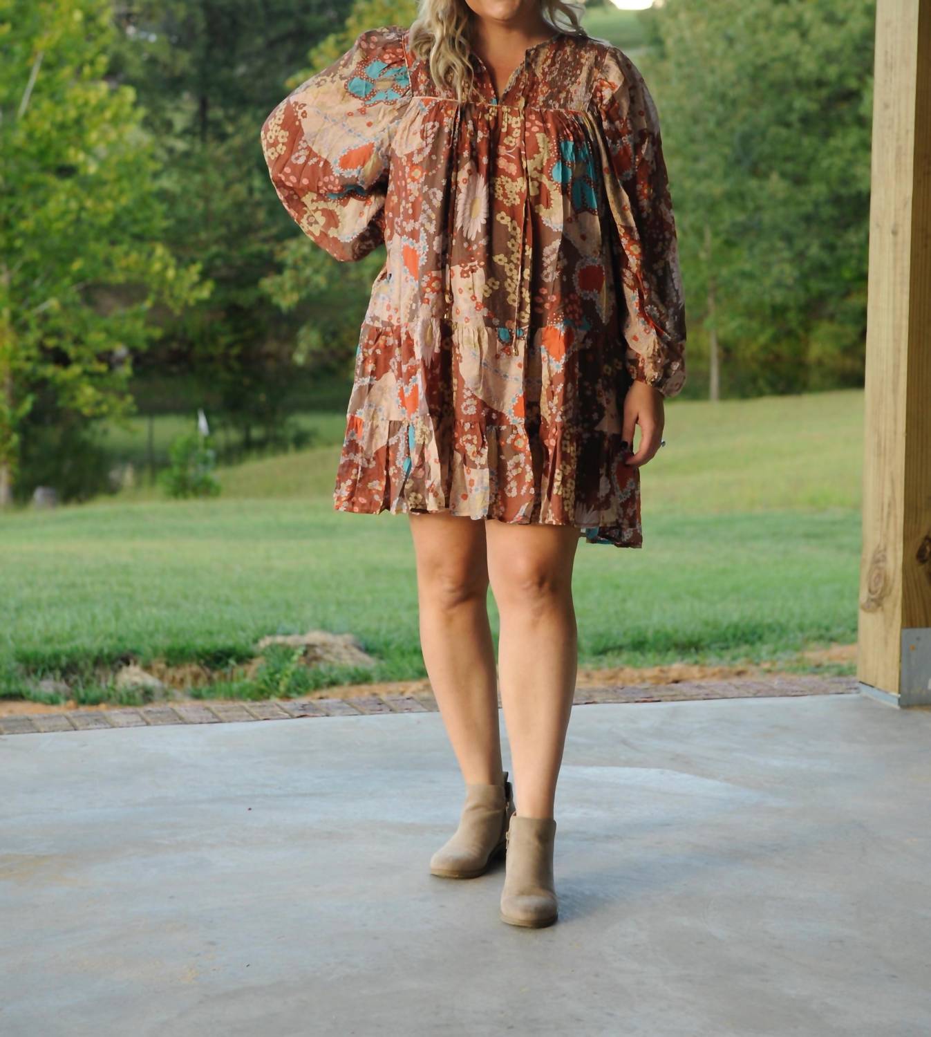 entro Rustic Floral Mini Dress - Plus in brown - women's dress