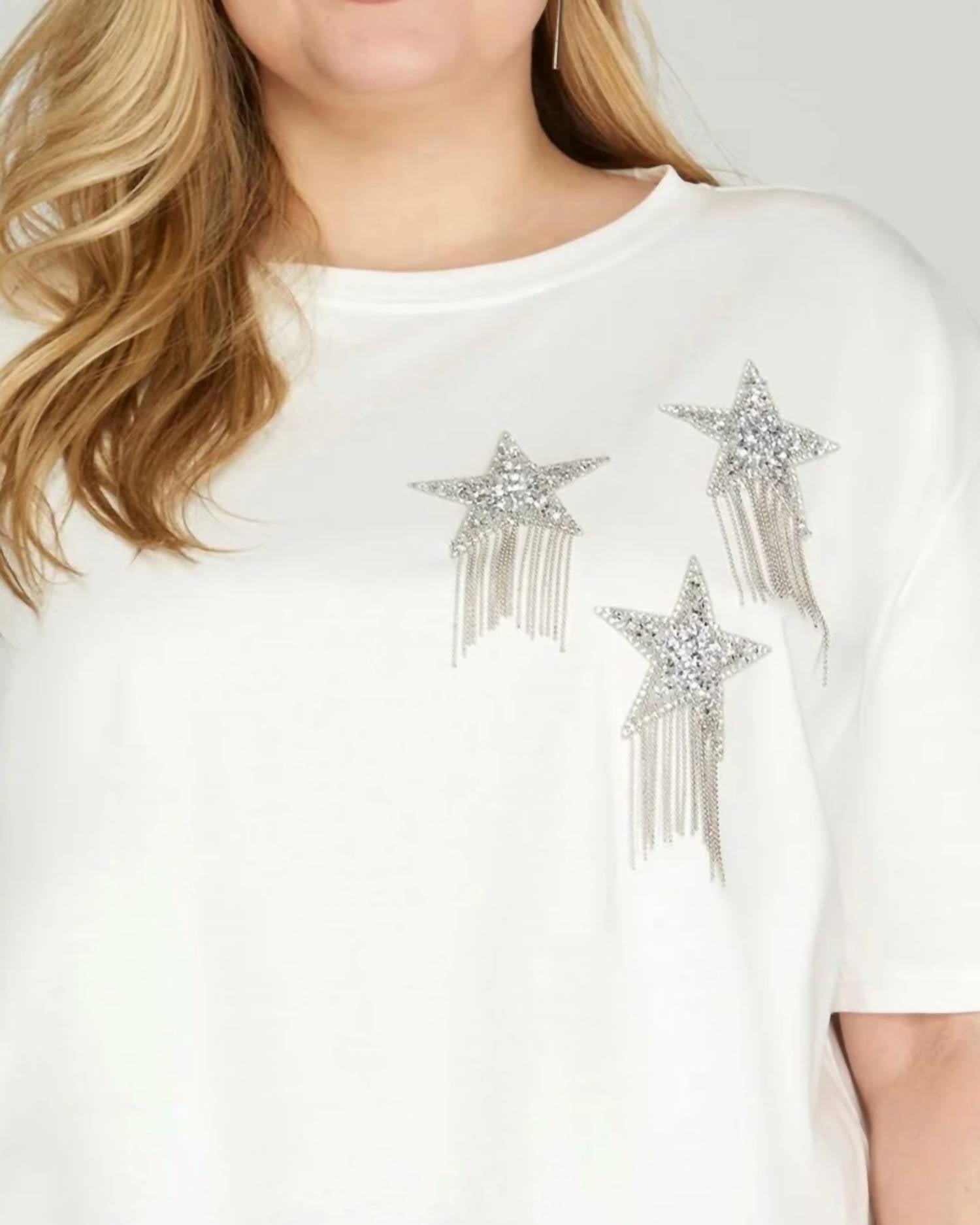 She + Sky - Rhinestone Star Fringe Top