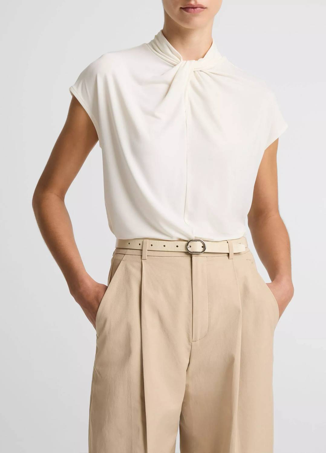Vince - Twist-neck Matte Jersey Cap-sleeve Top