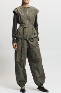 Saint Art Elijah Oversized Taffeta Belted Vest in dusty olive - women's jacket - alternate view