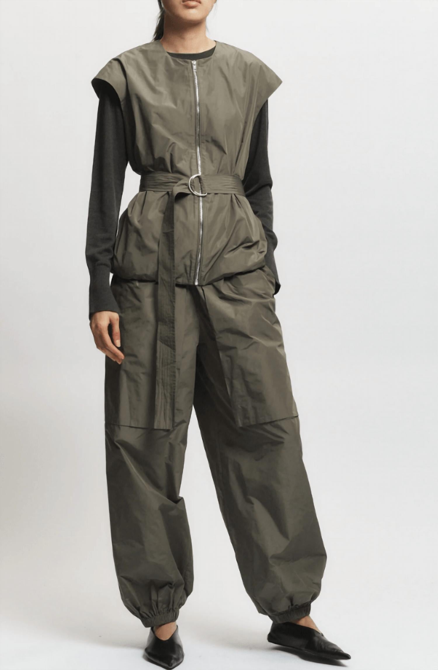 Saint Art Elijah Oversized Taffeta Belted Vest in dusty olive - women's jacket - alternate view