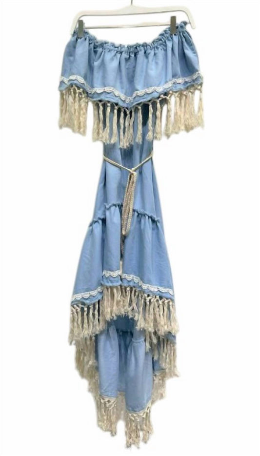 Venti6 - WOMEN'S BOHEMIAN OFF SHOULDER HI LO DRESS TASSEL EDGE