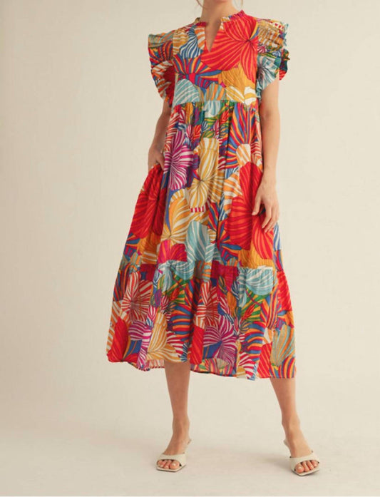 Jodifl - Women's Tropical Flutter Cap Sleeve Dress