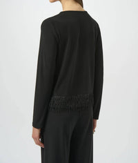 Joseph Ribkoff Silky Knit Top with Novelty Fringe Hem in black - women's long sleeve top - detail view