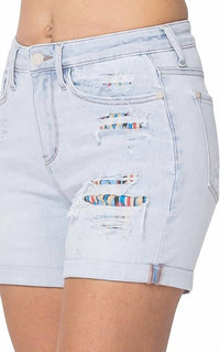 Judy Blue High-rise Cuffed Printed Lining Shorts in light blue 1 - women's shorts - alternate view