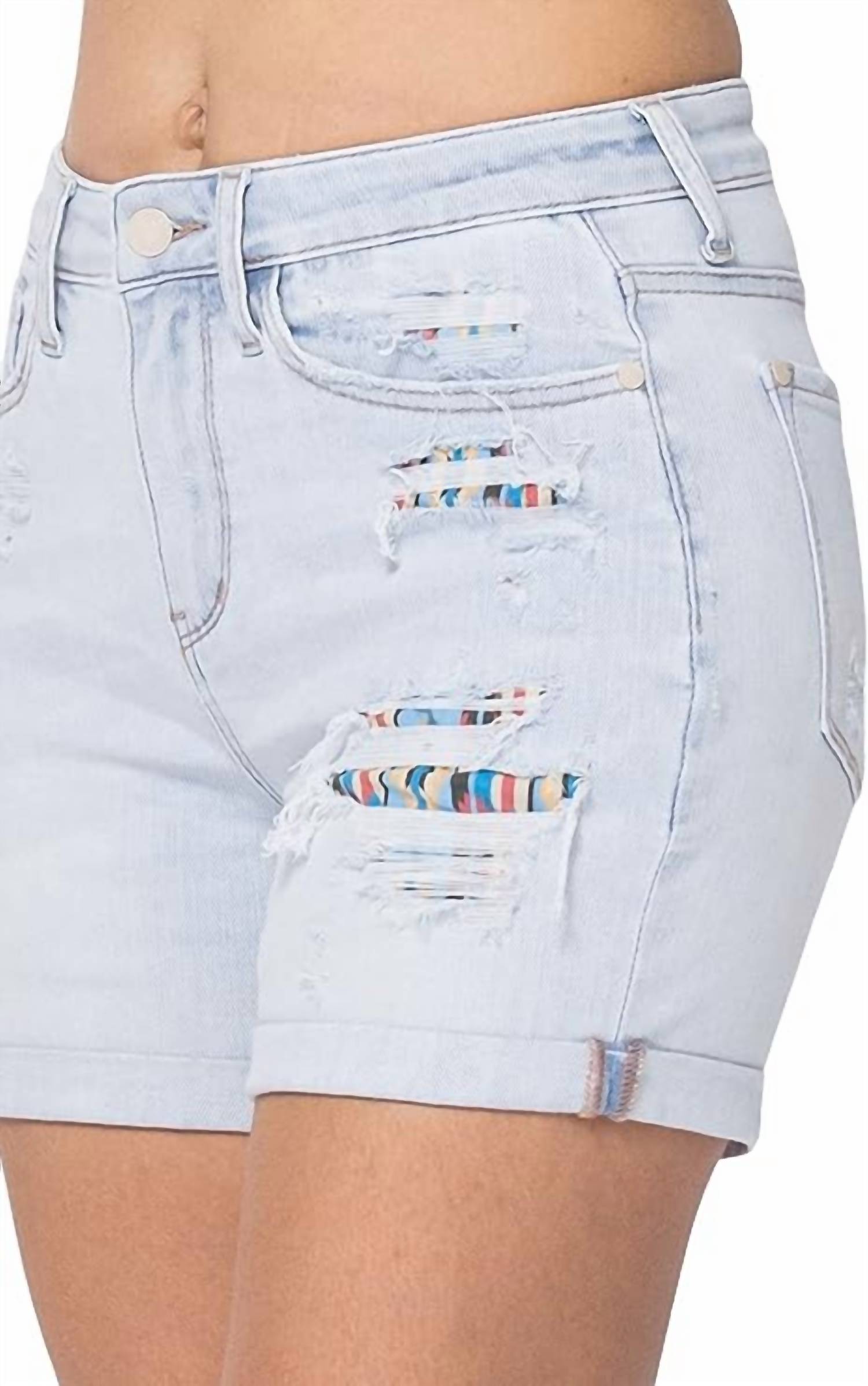 Judy Blue High-rise Cuffed Printed Lining Shorts in light blue 1 - women's shorts - alternate view
