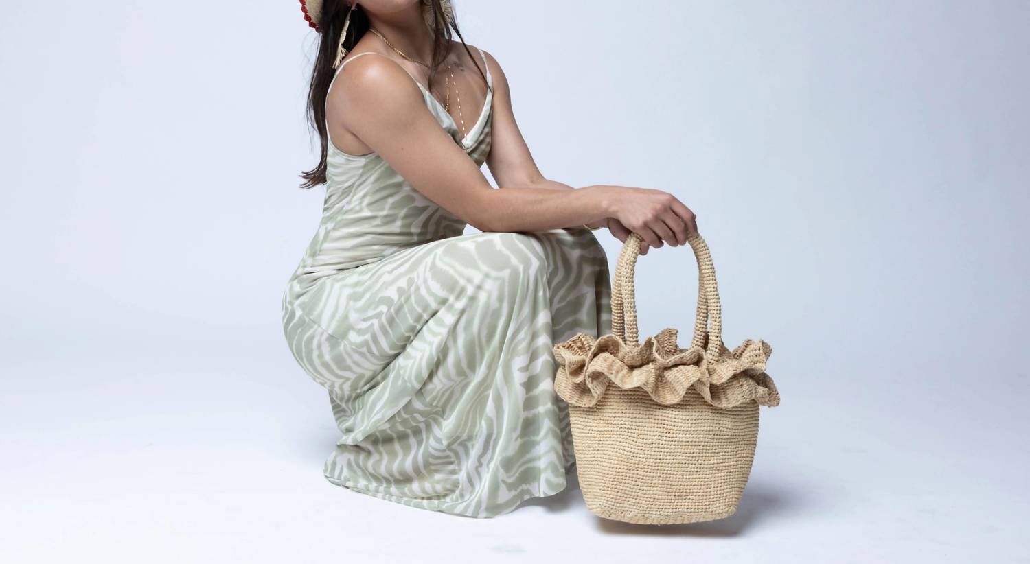 Shebobo - Women's Kiri Ruffle Crochet Raffia Straw Basket Handbag