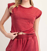 HYFVE 2 Piece Relaxed Fit Duo Top & Pants Set in red - women's sleepwear - detail view