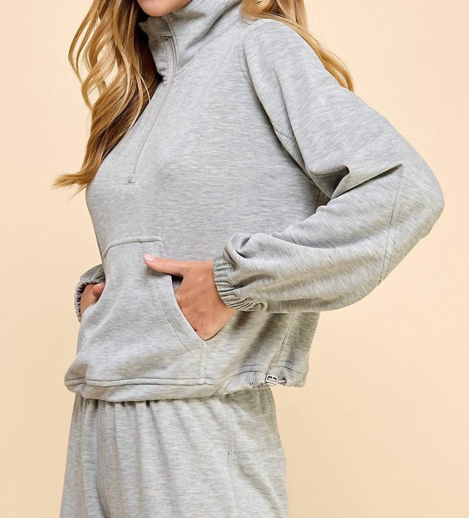 TCEC Mock Neck Sweatshirt in gray - women's sweater - alternate view
