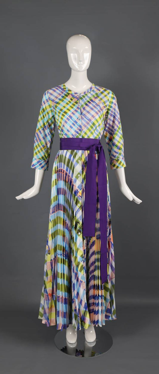Sara Roka - Women's Striped Maxi Dress With Sash Belt