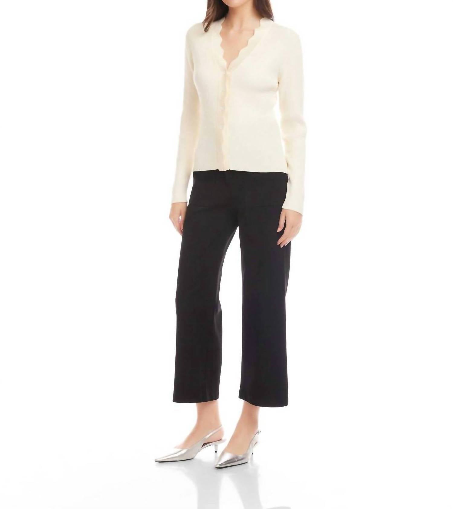 Fifteen Twenty Bliss Scallop Edge Cardigan in cream - women's cardigan - alternate view