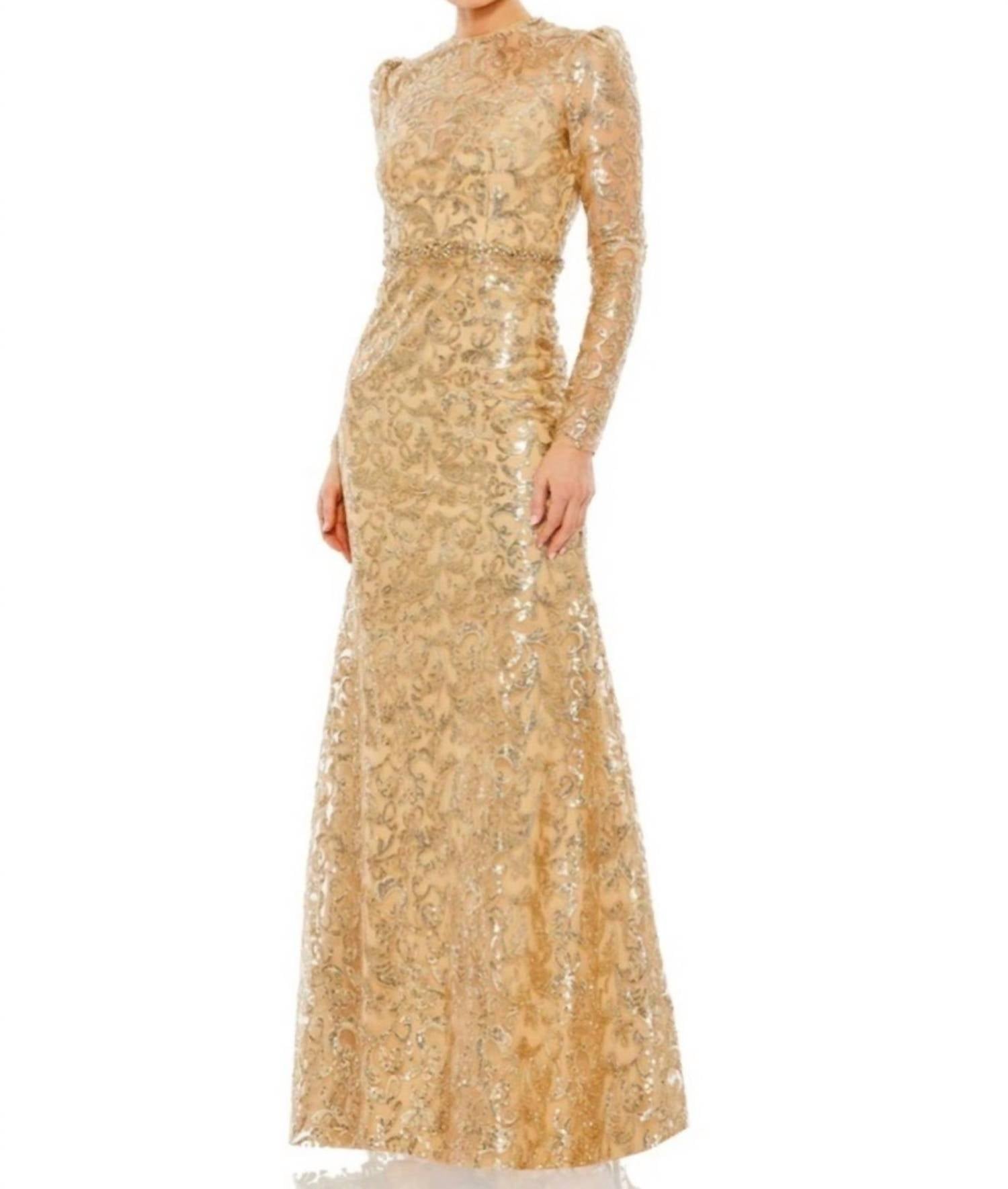 MAC DUGGAL Embellished High Neck Gown in gold - women's dress