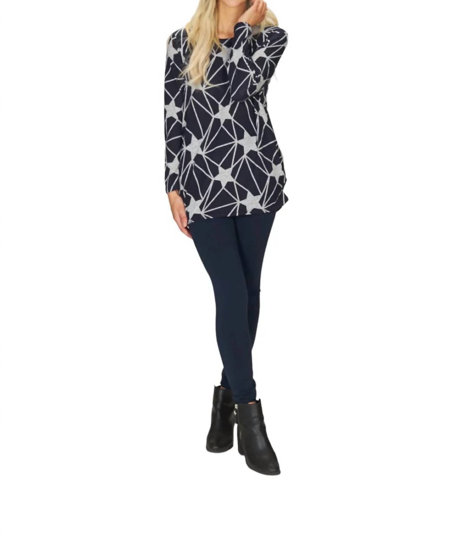 Papillon - Geo Star Print Ruched Side Sweater
