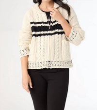 COCO + CARMEN Romilly Zip Up Collared Cardigan Sweater in cream black - women's sweater