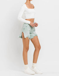 Vervet By Flying Monkey - High Rise Side Slit Denim Shorts