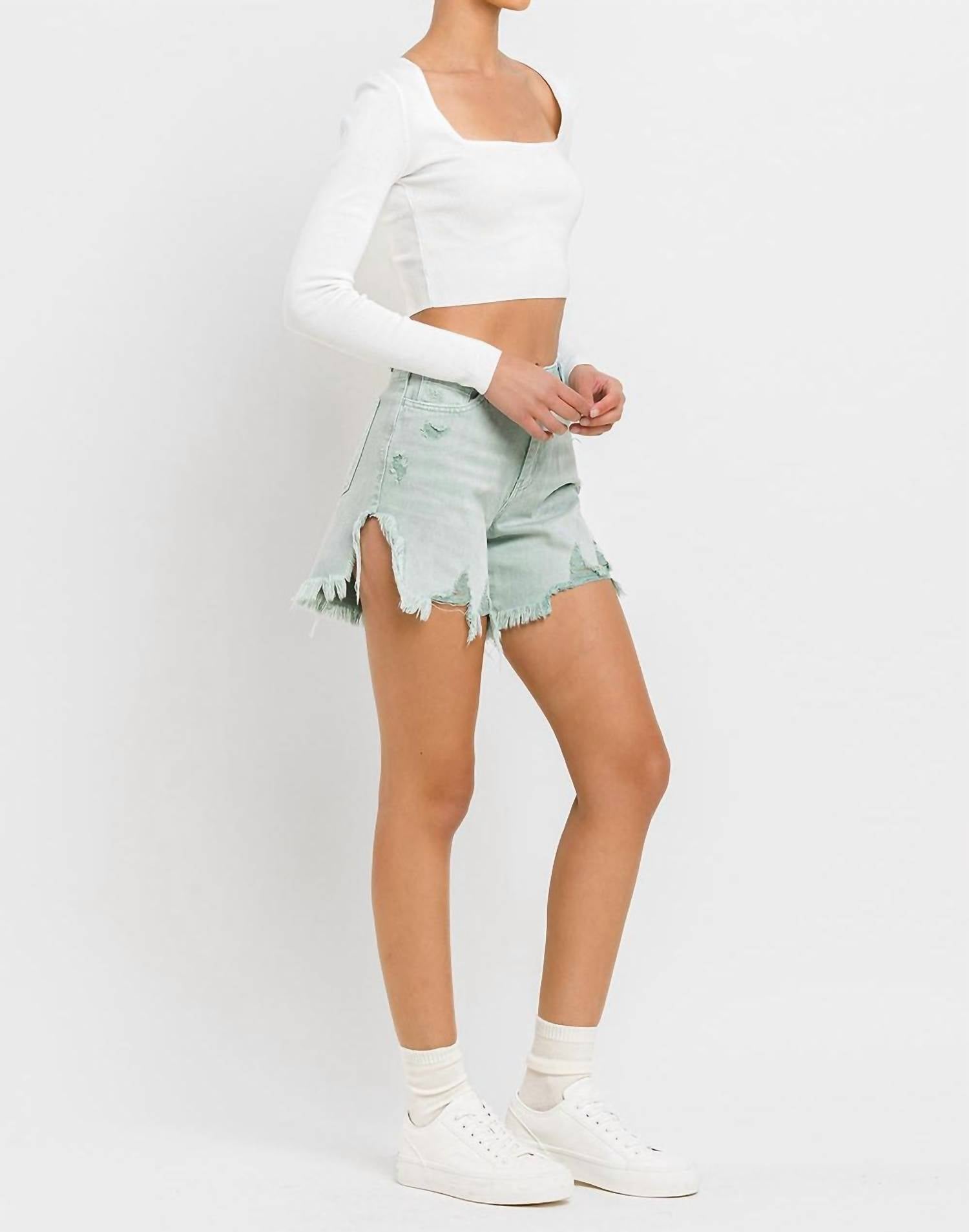 Vervet By Flying Monkey - High Rise Side Slit Denim Shorts