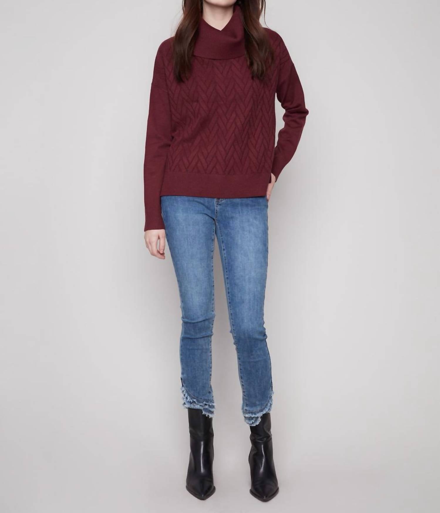 Charlie B - Cowl Neck Sweater With Side Slit And Tie Details