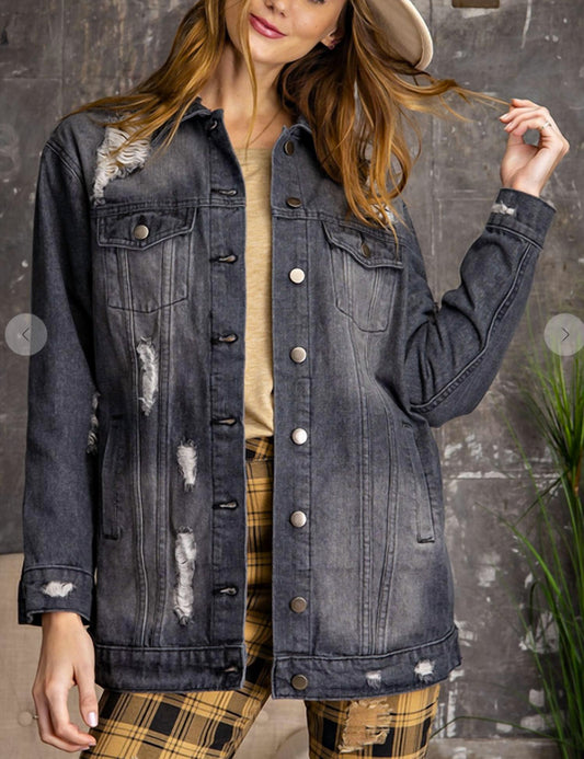 Easel - DISTRESSED OVERSIZED DENIM JACKET