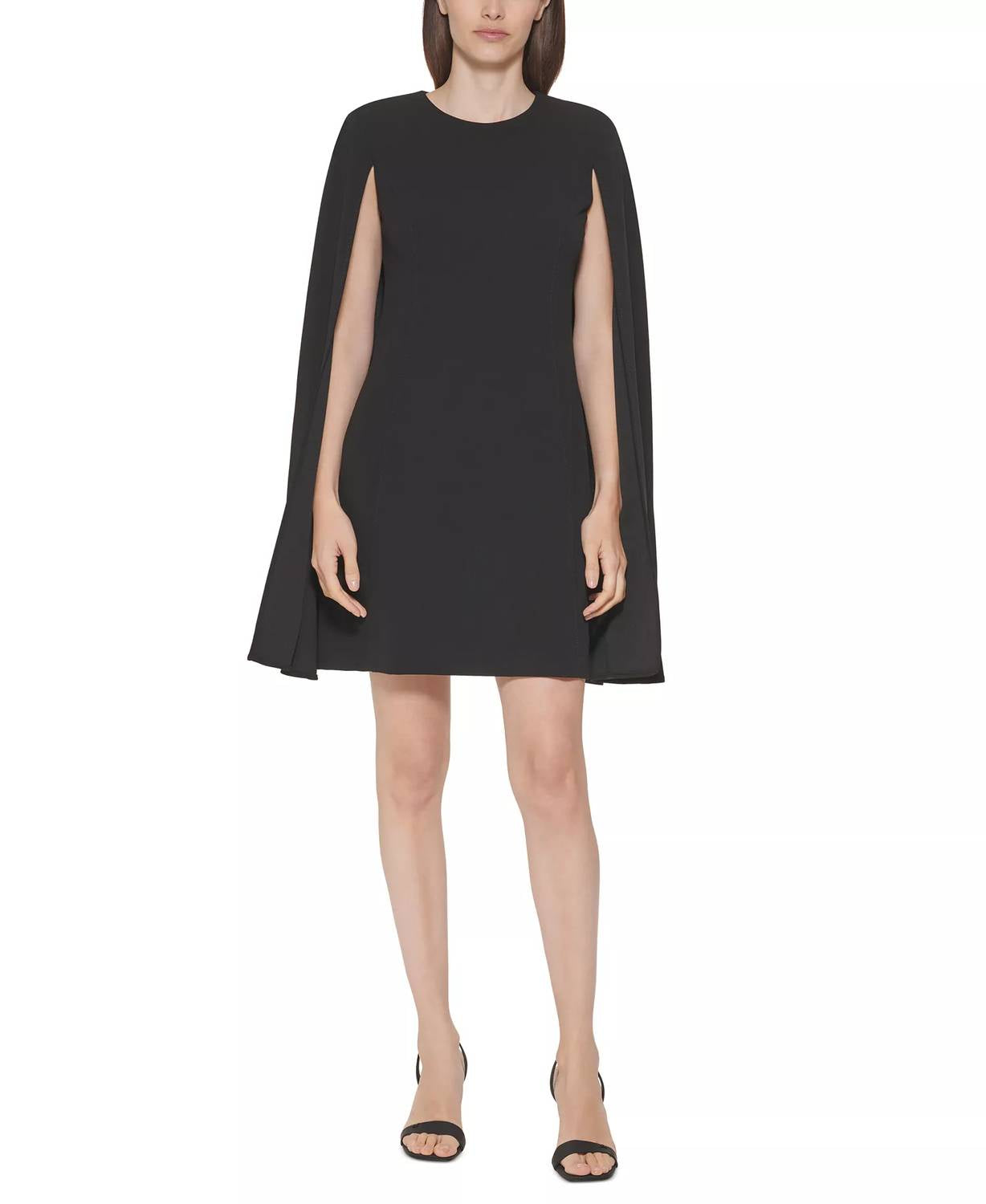 CALVIN KLEIN Sleeveless Cape-detail Scuba-crepe Sheath Dress in black - women's dress
