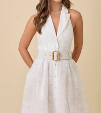 Main Strip - Lapel Collar Haltered Summer Mini Lace Dress