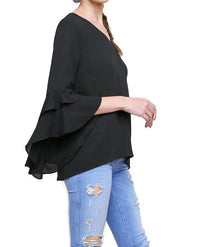Umgee - Layered Ruffle High Low Sleeve Blouse