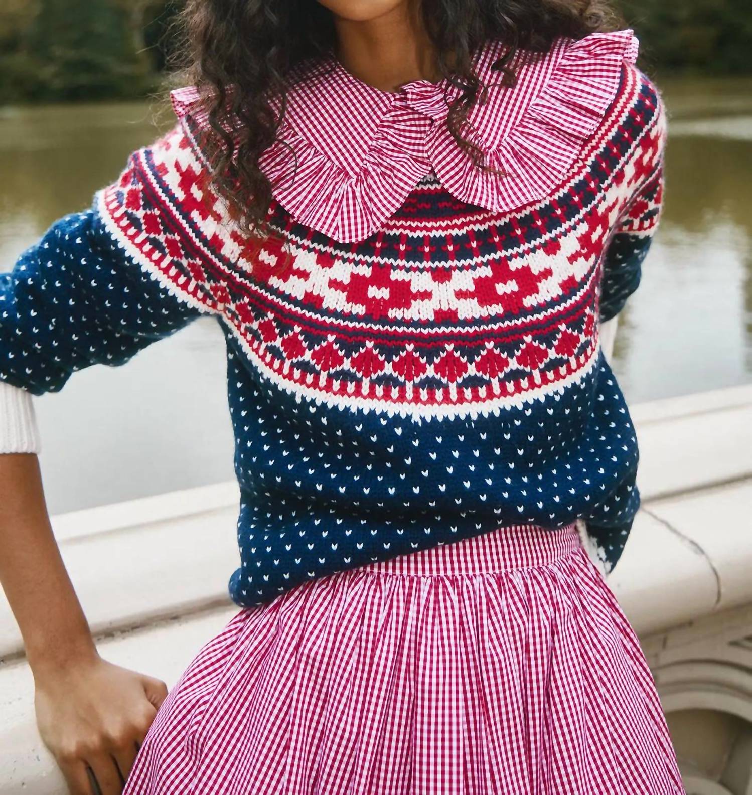 HUNTER BELL Josie Sweater in st moritz fairisle - women's sweater - alternate view
