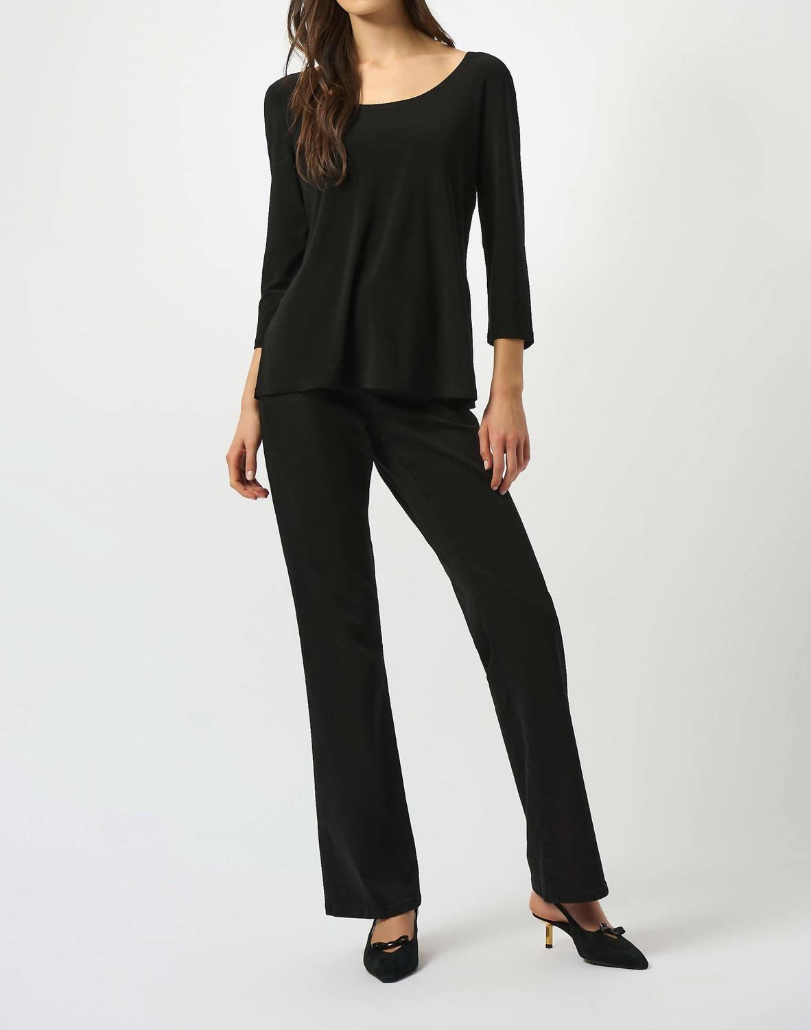 Joseph Ribkoff Silky Knit Scoop Fit & Flare Top in black - women's blouse - alternate view
